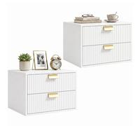 Homcom 2Pcs Modern Floating Nightstands, 2 Drawers Bedside Tables, White