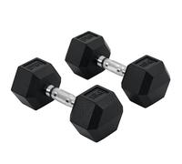HOMCOM 2x10kg Rubber Hex Dumbbell Set Anti-Rolling Free Weights Dumbbells Pair with Knurled Grip for Home Gym Strength Training Exercise