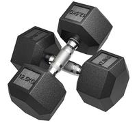 HOMCOM 2x12.5KG Rubber Hex Dumbbell Portable Hand Weights Dumbbell for Home Gym Workout Fitness Black