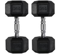 HOMCOM 2x12.5kg Rubber Hex Dumbbell Portable Hand Weights Home Gym Workout | Fitness, Hand Dumbbell