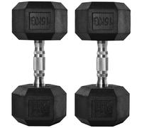 HOMCOM 2x15kg Rubber Hex Dumbbell Portable Hand Weights Workout Fitness