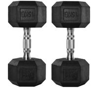 HOMCOM 2x15kg Rubber Hex Dumbbell Portable Hand Weights Workout Fitness | Home Gym, Hand Dumbbell