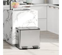 HOMCOM Silver Tone Stainless Steel Double Pedal Bin with Soft-Close Lid 30L - Wilko