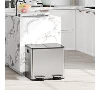 HOMCOM Dual Kitchen Bin, 2 x 15L Stainless Steel Double Rubbish Bin with Soft Close Lid, Removable Inner Buckets, Fingerprint-Proof for Recycling and Waste, Silver Tone