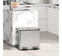 HOMCOM Dual Kitchen Bin, 2 x 15L Stainless Steel Double Rubbish Bin with Soft Close Lid, Removable Inner Buckets, Fingerprint-Proof for Recycling and Waste, Silver Tone
