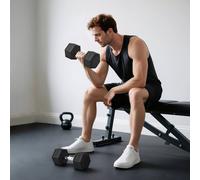 Homcom 2X20Kg Rubber Hex Dumbbell Portable Hand Weights Home Gym In Black Black