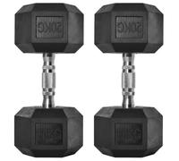 HOMCOM 2x20kg Rubber Hex Dumbbell Portable Hand Weights Home Gym | Workout, Fitness Hand Dumbbell