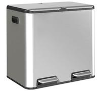 HOMCOM 2x20L Dual Kitchen Bin Stainless Steel Rubbish Bin Silver Tone | Recycling, Foot Pedal, with 2 Compartments, Soft Close and Stay-Open Lids, Removable Inner Buckets, for Kitchen, Home, Office