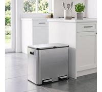 HOMCOM 2x20L Dual Kitchen Bin Stainless Steel Rubbish Bin Silver Tone | Recycling, Foot Pedal, with 2 Compartments, Soft Close and Stay-Open Lids, Removable Inner Buckets, for Kitchen, Home, Office