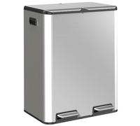 HOMCOM 2x30L Dual Kitchen Bin Stainless Steel Rubbish Bin Silver Tone | Recycling, Foot Pedal, with 2 Compartments, Soft Close and Stay-Open Lids, Removable Inner Buckets, for Kitchen, Home, Office