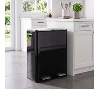 HOMCOM 2x30L Dual Kitchen Bin Stainless Steel Rubbish Bin High Gloss Black | Recycling, Foot Pedal, with 2 Compartments, Soft Close & Stay-Open Lids, Removable Inner Buckets, for Kitchen, Home, Office