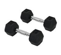 HOMCOM 2x5kg Rubber Hex Dumbbell Set Anti-Rolling Free Weights Dumbbells Pair with Knurled Grip for Home Gym Strength Training Exercise