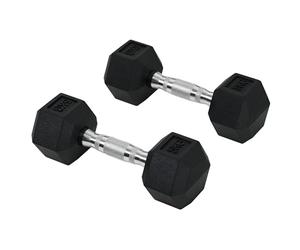 HOMCOM 2x5kg Rubber Hex Dumbbell Set Anti-Rolling Free Weights Dumbbells Pair with Knurled Grip for Home Gym Strength Training Exercise