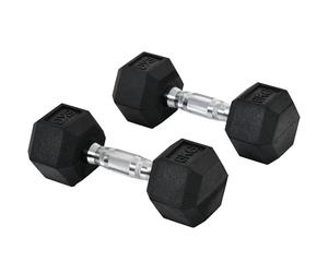 HOMCOM 2x6kg Rubber Hex Dumbbell Set Anti-Rolling Free Weights Dumbbells Pair with Knurled Grip for Home Gym Strength Training Exercise