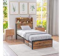 HOMCOM Bed Frame with Storage Headboard & Under Bed Storage in Brown | Size: Single HOMCOM Brown Single