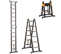 HOMCOM 3.8m Duo Aluminium Ladder w/ Tool Holder - Yellow