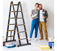 HOMCOM 3.8M Duo Aluminium Ladder with Tool Holder Herringbone Deployed in Yellow HOMCOM Yellow