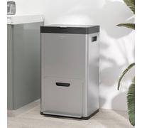 HOMCOM 3 Compartment Kitchen Bin, 56L Stainless Steel Pedal Bin with Wheels in Silver HOMCOM Silver