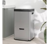 HOMCOM Kitchen Bin, 2 x 18L and 20L Volumes, Stainless Steel 3 Compartment Bin with Wheels, Soft Close Lid, Removable Inner Buckets, Fingerprint-Proof for Recycling and Waste, Silver Tone