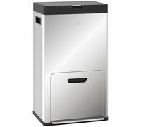 HOMCOM 3 Compartment Kitchen Bin - 56L Stainless Steel Pedal Bin with Wheels | TJ Hughes Silver