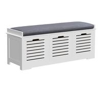 HOMCOM 3-Door Shoe Storage Bench Cushion Seat Slatted Doors Elevated Base White