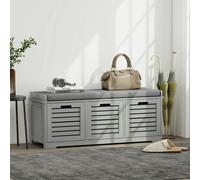 HOMCOM 3-Door Shoe Storage Bench Cushion Seat Slatted Doors, Green - Grey - MDF, Sponge, Polyester - 1