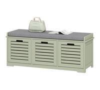 HOMCOM 3-Door Shoe Storage Bench Cushion Seat Slatted Doors in Green HOMCOM Green