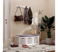 HOMCOM 3-door Shoe Storage Bench Cushion Seat Slatted Doors Elevated Base - White, Grey