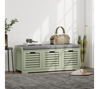 HOMCOM 3-Door Shoe Storage Bench w/ Cushion Seat Slatted Doors Elevated Base in Green HOMCOM Green