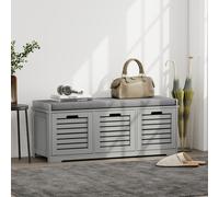 HOMCOM 3-Door Shoe Storage Bench Cushion Seat Slatted Doors, Grey, Grey