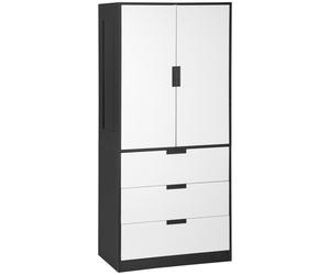HOMCOM 3 Drawer 2 Door Wardrobe, Modern Clothes Storage Cupboard Unit with Hanging Rod, Bedroom Wardrobe with Soft Closing Hinge, 50D x 80W x 180Hcm, Black Black