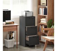 HOMCOM 3-Drawer File Cabinet, Lockable Filing Cabinet for A4 Letter, Black, Black