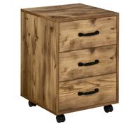 HOMCOM 3 Drawer File Cabinet, Mobile Filing Cabinet on Wheels for Home Office, Study, Rustic Brown