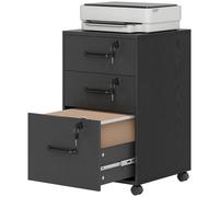 HOMCOM 3 Drawer File Cabinet Rolling Filing Cabinet for A4 & Letter in Black HOMCOM Black