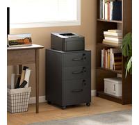 HOMCOM 3 Drawer File Cabinet Rolling Filing Cabinet for A4 & Letter in Black HOMCOM Black