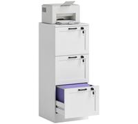 HOMCOM 3-Drawer Filing Cabinet, Lockable File Cabinet for A4, Letter, Office Storage Drawers with Lock for Home Office, 40 x 40 x 101 cm, White White