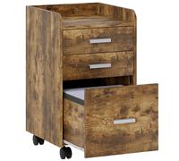 HOMCOM 3 Drawer Filing Cabinet, Rolling File Cabinet with Edged Top for Letter, A4 Size, Hanging File Folders, Rustic Brown