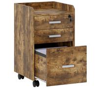HOMCOM 3 Drawer Filing Cabinet with Lock, Rolling File Cabinet with Edged Top for Letter, A4 Size, Hanging File Folders