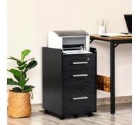 HOMCOM 3 Drawer Mobile Filing Cabinet Lockable Filing Cabinet, Black, Black