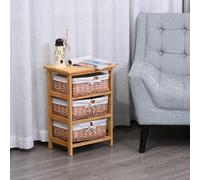 Homcom 3-Drawer Storage Wicker Basket Shelf Unit Wooden Frame Home Organisation Cabinet 58x40cm