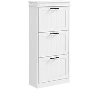 HOMCOM 3 Drawers Entryway Shoe Cabinet, Narrow Shoe Storage Cabinet with 3 Flip Drawers and Adjustable Shelves for 15 Pairs of Shoes, White
