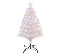 HOMCOM 3 Feet Prelit Artificial Christmas Tree with Fiber Optic LED Light, Holiday Home Xmas Decoration, White Aosom UK