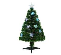 Homcom 3 Foot Green Fibre Optic Artificial Christmas Tree Xmas Colourful LED Scattered Tree with Snowflakes Ornaments Fireproofing