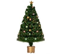 Homcom 3 Foot Prelit Artificial Christmas Tree Fiber Optic Holiday Home Xmas Indoor Decoration with Golden Stand Green