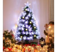 Homcom 3 Foot White Light Artificial Christmas Tree with 90 LEDs Star Topper Tri-Base Full Bodied Seasonal Decoration