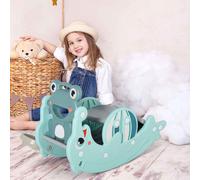 HOMCOM 3-in-1 Baby Rocking Horse Portable Slide Basketball Hoop Equipment Indoor Outdoor Playground Toy, Age 18-36 Months, Green Green