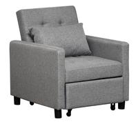 HOMCOM Convertible Single Chair Bed with Upholstered Fabric - Grey - Polyester - 1 Seater