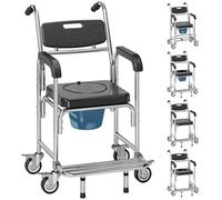 HOMCOM 3-in-1 Commode Chair with Wheels, Shower Commode Wheelchair Black
