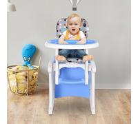 HOMCOM 3 in 1 Convertible Baby High Chair Booster Seat Table & Chair Set Adjustable in Blue HOMCOM Blue