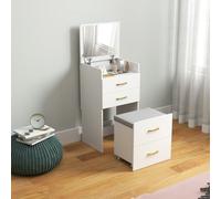 HOMCOM Two-Piece Dressing Table Vanity Desk with Mirror & Cushioned Stool in White HOMCOM White